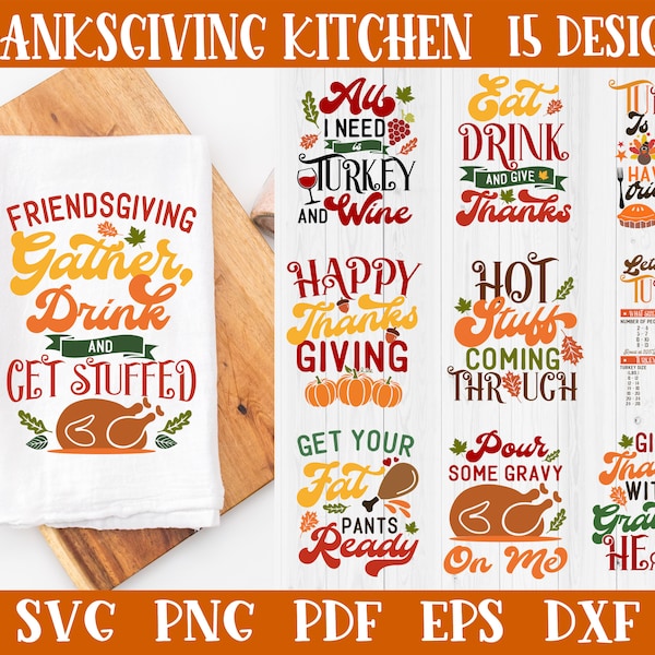 Thanksgiving Kitchen Towels Bundle svg, Thanksgiving tea towel svg, Thanksgiving cutting board svg, Friendsgiving Gather Drink svg