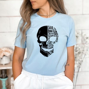 Save a Biker Open your Fucking Eyes and Get Off your Goddamn Phone svg, Biker skull svg, Skeleton svg, Funny biker shirt svg image 3