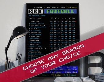 Aangepaste Football League Table BBC Ceefax UK TV poster art decor print, gepersonaliseerd cadeau voor hem