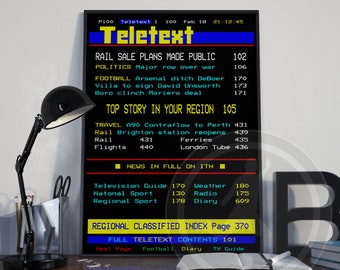Gepersonaliseerde teletekst Britse ITV-posterkunstdecor, gepersonaliseerd cadeau voor hem