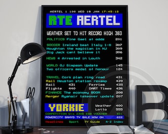 Gepersonaliseerde RTE AERTEL Ierse tv-poster kunst decor print, gepersonaliseerd cadeau voor hem
