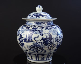 Chinees antiek, zeldzame schatten, blauw-witte Guiguzi General-pot