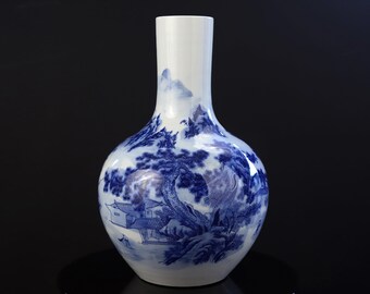 Chinese Antique, Rare Treasure, Fortune, Longevity, Blue and White Celestial Vase, Home Decoration