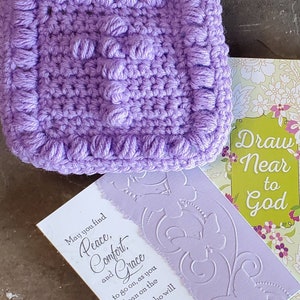 Mini gebedssjaal, minikruis, zakgebedsvierkant, comfortvierkant, gebedsdoek, handgemaakt gehaakt cadeau, verzorgingspakket opbeurend, motivatie