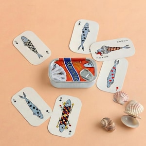Retro Tinned Fish Poker Deck of Cards, Unique Sardine Tin Can Playing Cards, Portuguese Souvenir, Sardine Lover Gift