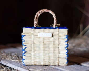 Noélia Blue | Reed bag, straw bag, colourful bag, summer bag, portuguese bag, grocery bag, woven basket bag, bunte Tasche, sac coloré