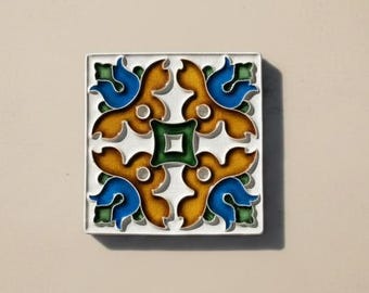 Portuguese Handmade Ceramic Tile: Rustic Mediterranean Tile Wall Art, Backsplash Kitchen HomeDecor