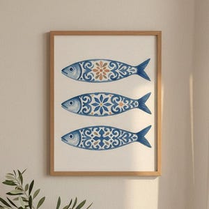 Portugese sardinekunst aan de muur: sardines schilderij, kusthuisdecor sardinekunst, mediterrane keukenkunst, interieurcadeau, cadeau visliefhebbers