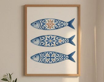 Portuguese Sardine Wall Art: Sardines Painting, Coastal Home Decor Sardine Art, Mediterranean Kitchen Art, Homedecor Gift, Fish Lovers Gift