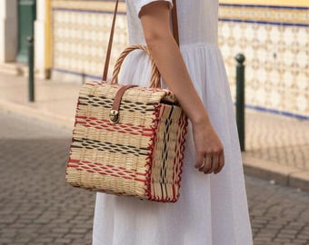 Portuguese Reed Basket Bag, Hand Woven Summer Tote, Organic Straw Handbag, Traditional Junco Bag from Portugal, Sustainable Gift for Her
