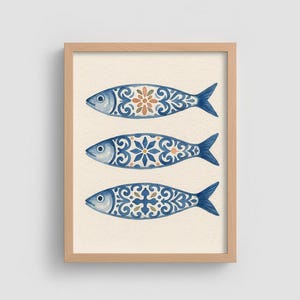 Portuguese Sardine Wall Art: Sardines Painting, Coastal Home Decor Sardine Art, Mediterranean Kitchen Art, Homedecor Gift, Fish Lovers Gift image 2