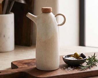 Handmade Ceramic Oil Cruet, Stoneware Olive Oil Dispenser, Kitchen Decor Gift, Portuguese Pottery, Rustic Oil Bottle