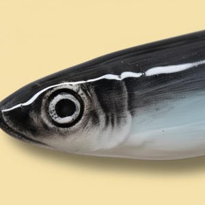 Set med 5 handgjorda keramiska väggdekorationer med sardiner, portugisisk kustfisk, unik inflyttningspresent och estetisk heminredning med fiskare bild 5