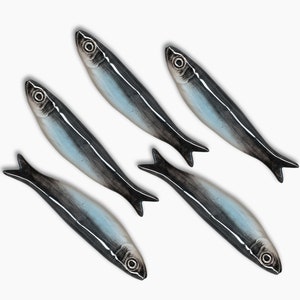 Set of 5 Ceramic Sardines – Portuguese Wall Art for Kitchen, Bathroom, or Home | Handmade Coastal Gift Lloreta®