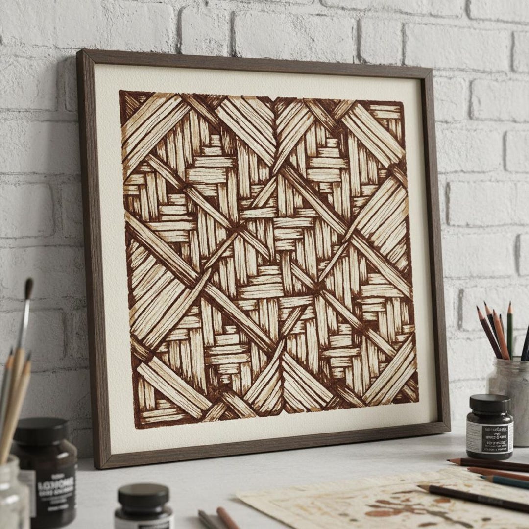 Woven Pattern Art Print, Hand Drawn Basket Weave Drawing, Rattan ...