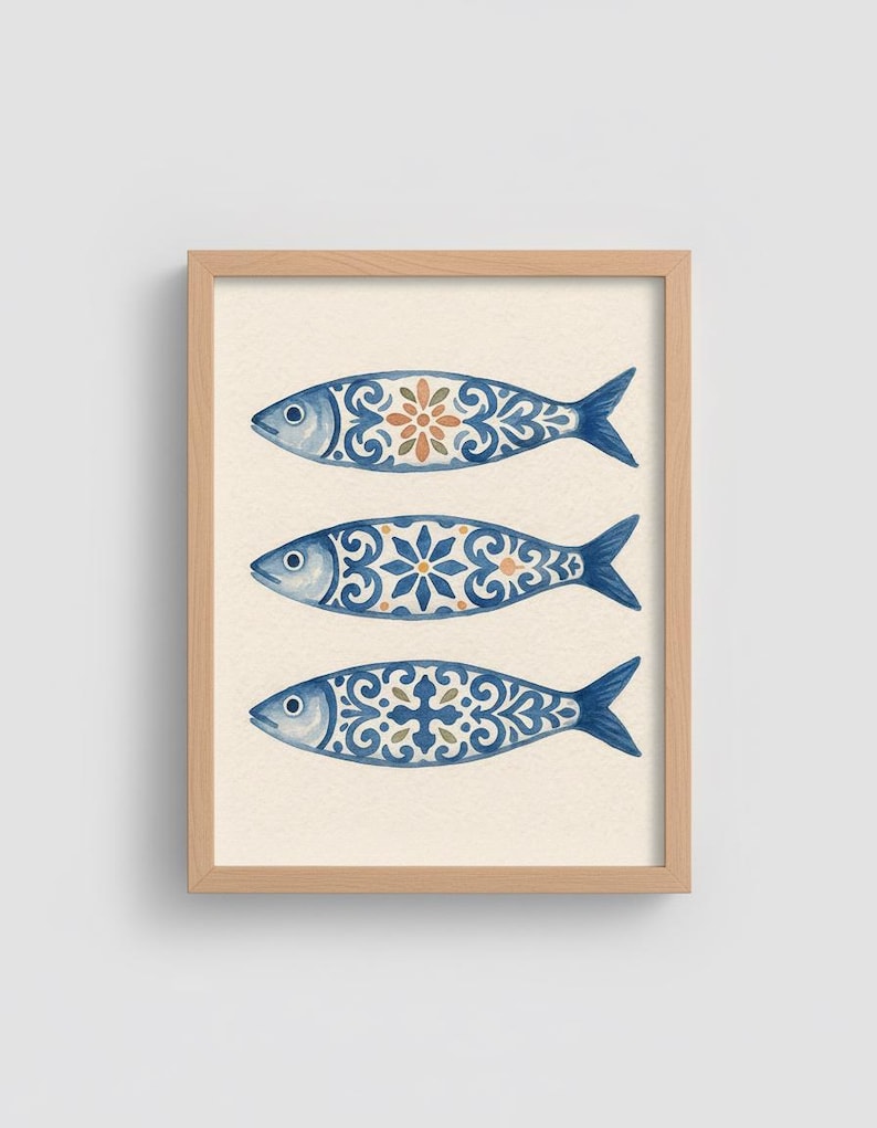 Portuguese Sardine Wall Art: Sardines Painting, Coastal Home Decor Sardine Art, Mediterranean Kitchen Art, Homedecor Gift, Fish Lovers Gift image 2