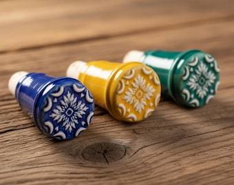 Portuguese Tile Wine Stopper, Hand Painted Ceramic Cork, Azulejo Style Bottle Topper, Wine Lover Gift