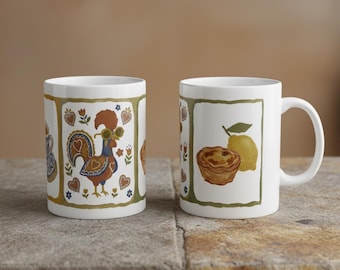 Retro Galo de Barcelos Portuguese Coffee Cup, A Cozy Coffeful Mug for Pastel de Nata Lovers, Unique Personal Gifts