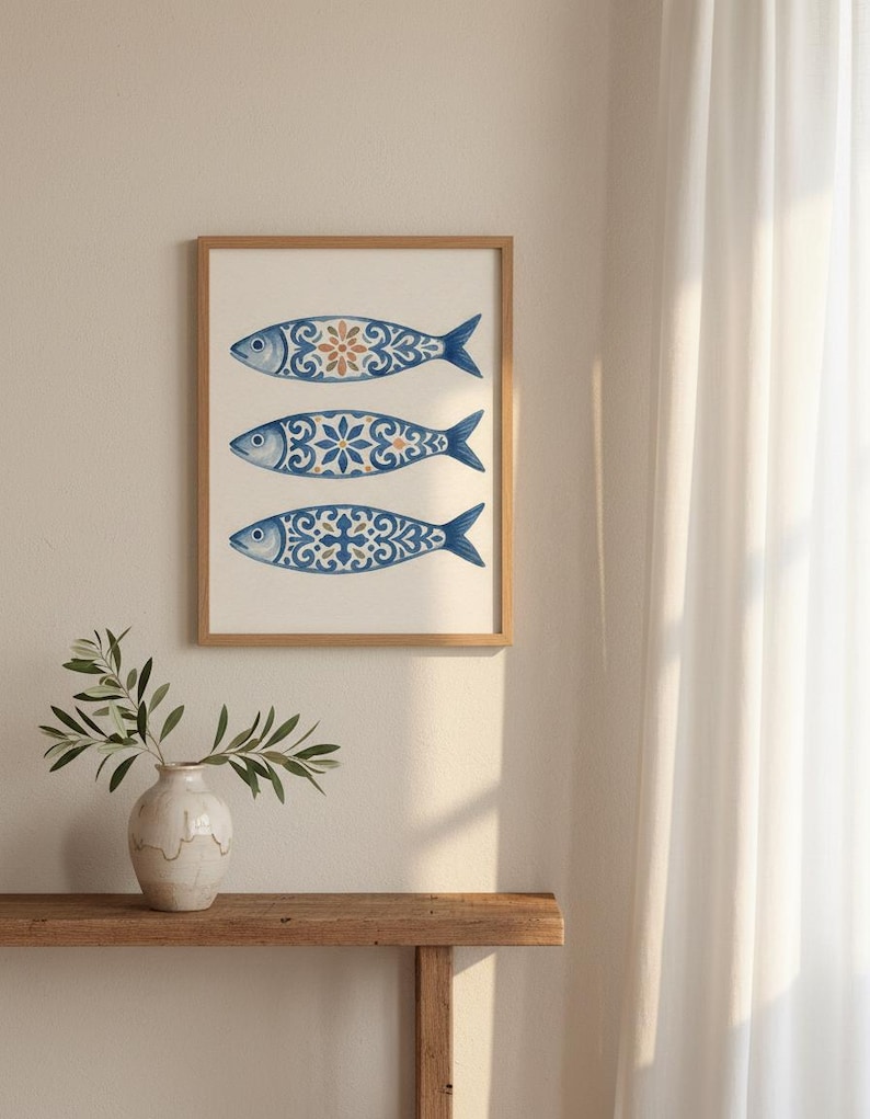 Portuguese Sardine Wall Art: Sardines Painting, Coastal Home Decor Sardine Art, Mediterranean Kitchen Art, Homedecor Gift, Fish Lovers Gift image 1