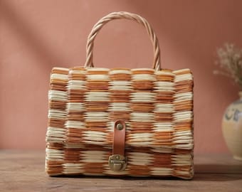 Handwoven Reed Straw Basket Bag: Portuguese Style Summer Straw Handbag, Natural Market Bag for Women