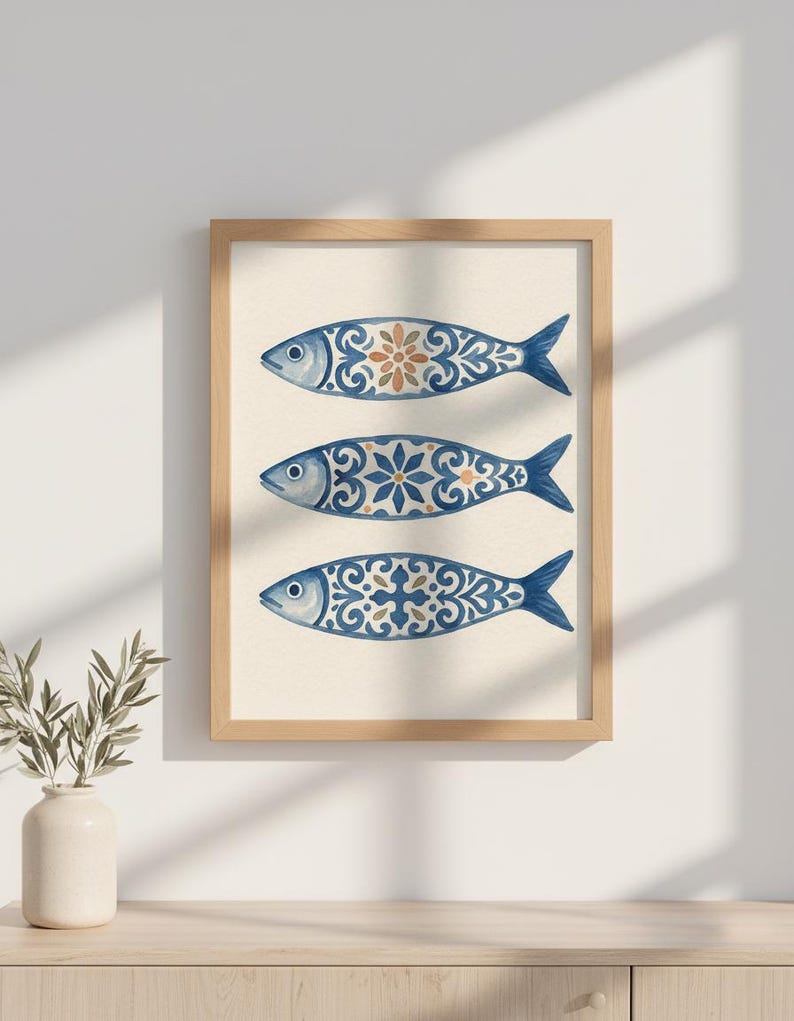 Portuguese Sardine Wall Art: Sardines Painting, Coastal Home Decor Sardine Art, Mediterranean Kitchen Art, Homedecor Gift, Fish Lovers Gift image 6