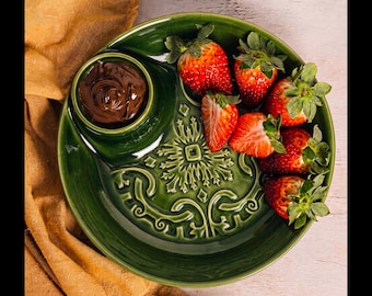 Handmade Ceramic Appetizer Plate with Dip Bowl, Snack Serving Dish, Pottery Tapas Platter, Unique Housewarming Gift