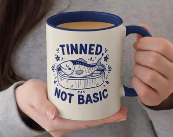Tinned Fish Mug, Sardine Lover Gift, Funny Fish Coffee Cup, Nautical Kitchen Decor, Tinned Not Basic