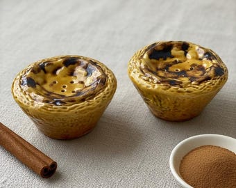 Handmade Pastel de Nata Cinnamon Shaker: Portuguese Egg Tart Ceramic Spice Jar Homware, Homedecor Gift