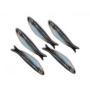 Set of 5 Ceramic Sardines – Portuguese Wall Art for Kitchen, Bathroom, or Home | Handmade Coastal Gift Lloreta®