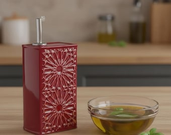 Handmade Portuguese Ceramic Oil Dispenser, Moroccan Style Rectangular Kitchen Cruet, Handmade Embossed Pottery Homedecor Gift Cruet