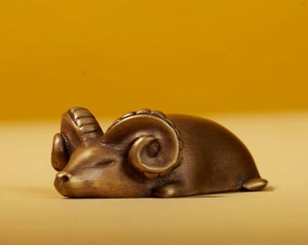 Handmade Brass Sleeping Goat – Zodiac Sheep Figurine, Minimalist Decor