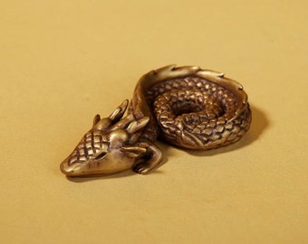 Sleeping Dragon Brass Sculpture – Handcrafted Mythical Figurine for Empowering Home Decor and Gift