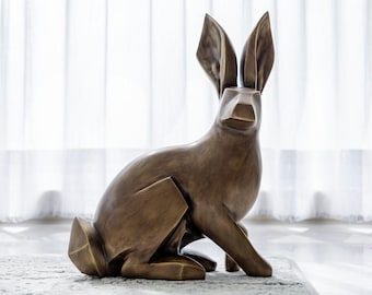 Sitting Rabbit Brass Figurine – Handcrafted Bunny Sculpture for Elegant Minimalist Decor and Gift