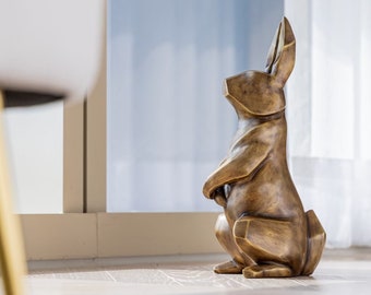 Standing Rabbit Brass Sculpture – Handmade Minimalist Bunny Figurine for Modern Home Decor and Gift