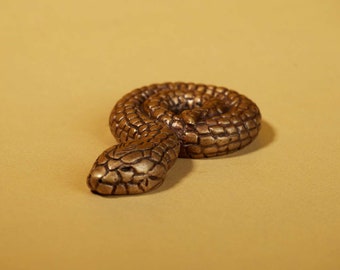 Sleeping Snake Brass Figurine – Handmade Minimalist Serpent Sculpture for Symbolic Home Decor and Gift