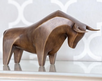 Modern Brass Bull Sculpture – Handmade Limited Edition Figurine