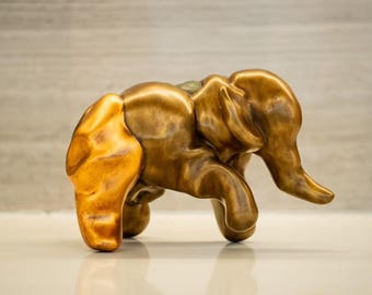 Abstract Brass Elephant Sculpture – Modern Home Decor, Mixed Patina Finish
