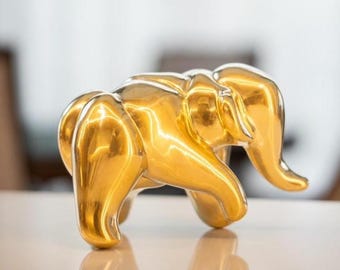 Polished Brass Elephant Figurine – Modern Home Decor Sculpture