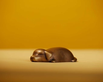 Sleeping Puppy Brass Figurine – Handmade Zodiac Dog Sculpture for Minimalist Home Decor and Gift