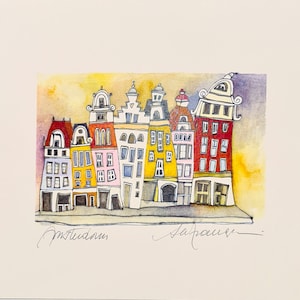 Scheve huizen van Amsterdam, kunstdruk Europese steden