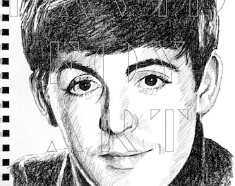まだまだ若い、Paul McCartney応援鉛筆デッサン。 Paul Mccartney Pen Drawing Portrait: Middle Finger Fan Art Print