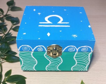 Hand-Painted Libra Starsign Wooden Keepsake Box