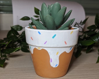 Handpainted Mini Ice Cream Plant Pot for indoor and outdoor use | Acrylic Paint Flower Pot | Small Ice Cream Look Plant Pot