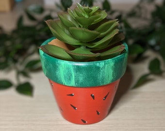 Watermelon Hand-Painted Plant Pot | Acrylic Fruit Terracotta Planter