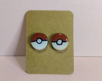 Pokéball Wooden Stud Earrings, Custom Pokémon Jewelry