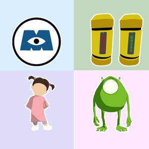 Paquete de pegatinas de Monsters Inc. (Boo, Mike Wazowski, Scream Tank y logotipo), Monsters University, pegatinas troqueladas de casco de construcción para cosplay