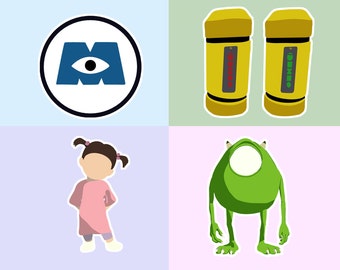 Monsters Inc. Vinyl Sticker Pack, Mike Wazowski, Boo, Helmet Logo, Scream Tank