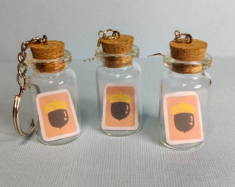 Animal Crossing Recipe Bottle Dangly Earrings and Keychain, Video Game Jewelry Keyring