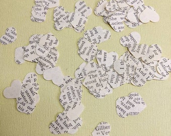 Vintage Book Page Heart Confetti, 100 Romantic Paper Hearts - Wedding Decor