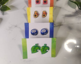 Handmade Animal Crossing Earrings, Recycled Plastic, Surgical Steel